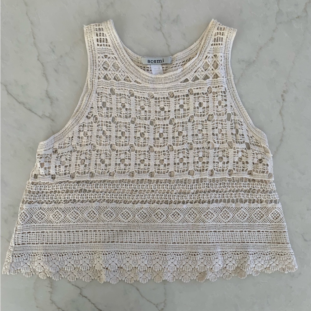 Acemi Cropped Crochet Bohemian Tank Top Small Cotton